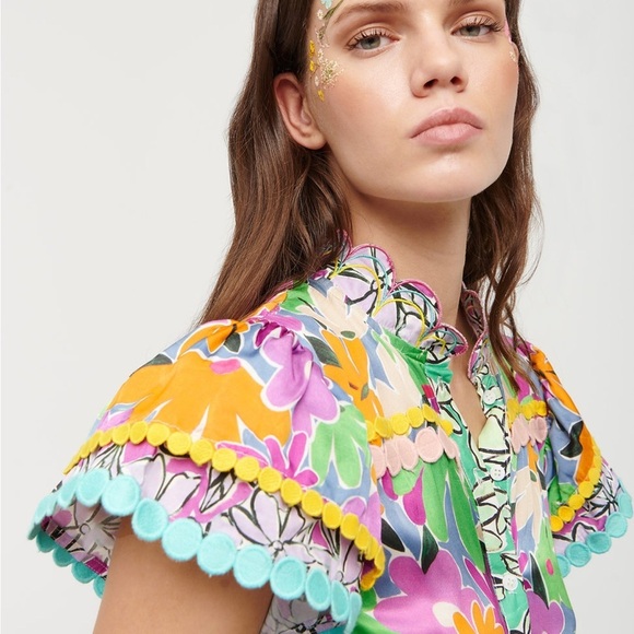 CeliaB Aneeta Purple & Orange Tiered Ruffled Sundress w/Flutter Sleeves SZ XS - Picture 3 of 9